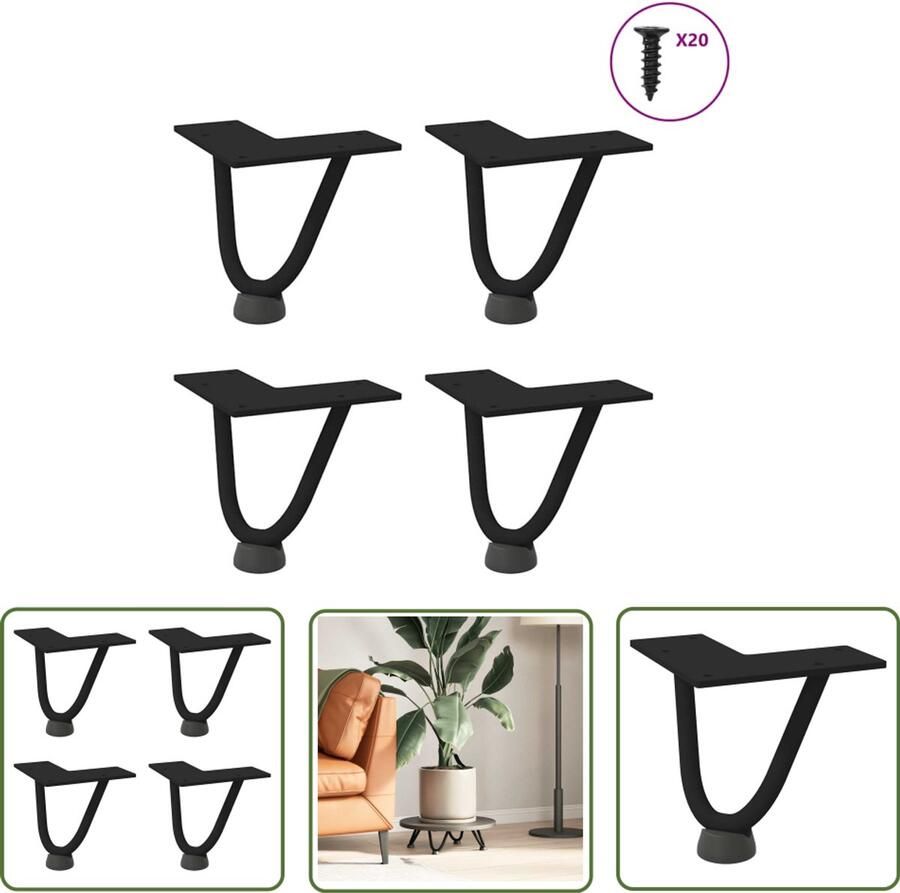 VidaXL Tafelpoten Zwart Haarspeld Tafelpoten Haarnadelpoten voor Salontafel 4 st 10 cm massief staal zwart Metalen Tafelpoten Vintage Tafelpoten Industrieel Tafelpoten