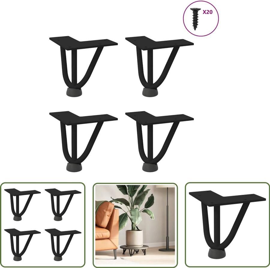 VidaXL Tafelpoten Zwart Haarspeld Tafelpoten Haarnadelpoten voor Salontafel 4 st 10 cm massief staal zwart Metalen Tafelpoten Vintage Tafelpoten Industriële Tafelpoten