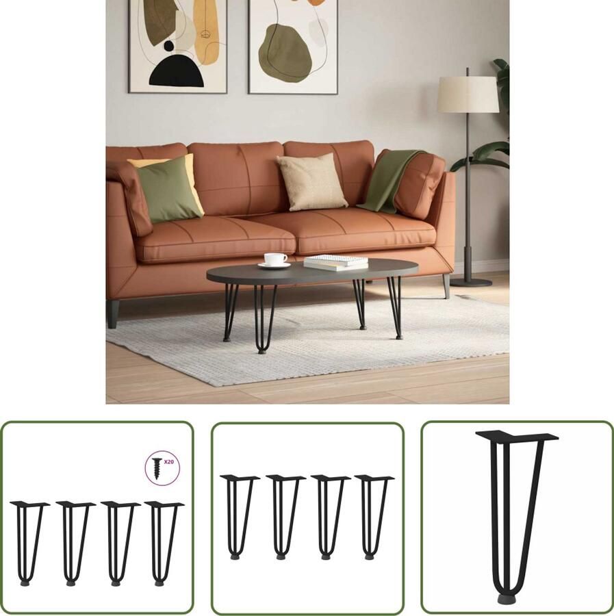 VidaXL Tafelpoten Zwart Haarspeld Tafelpoten Haarnadelpoten voor Salontafel 4 st 30 cm massief staal zwart Staal Tafelpoten Vintage Tafelpoten Industriële Tafelpoten