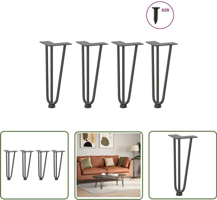 VidaXL Tafelstijlen Haarspeld Tafelpoten Haarnadelpoten voor Salontafel 4 st 30 cm massief staal antracietkleurig Moderne Tafellampen Metalen Tafelpoten Zwarte Tafelpoten