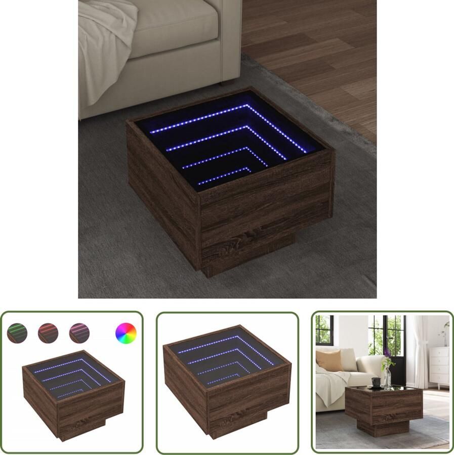 VidaXL Bijzettafel met LED 40x40x30 cm bewerkt hout bruin eikenkleur Bijzettafel Tafeltje Led Lamp Houten Tafel Bruin Eiken