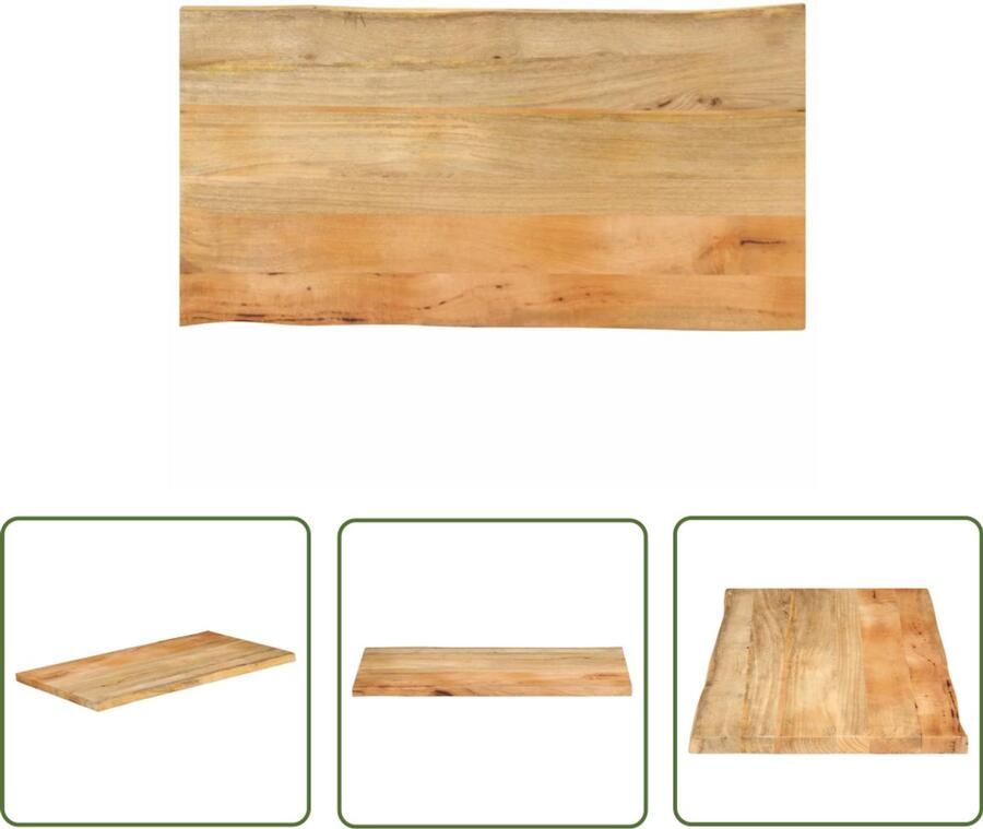 The Living Store Tafelblad met natuurlijke rand 100x60x2 5 cm massief mangohout Mangohouten Tafelblad Tafeltje Eetkamertafel Bijzettafels Vintage Tafelblad