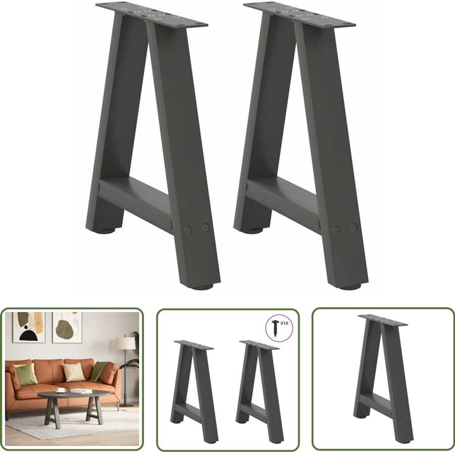 The Living Store Salontafelpoten 2 st A-vormig 38x(42-43) cm staal antraciet Salontafel Potten Tafeltje Poten Salontafel Onderstel Metalen Tafelpoten A-vormige Tafelpoten