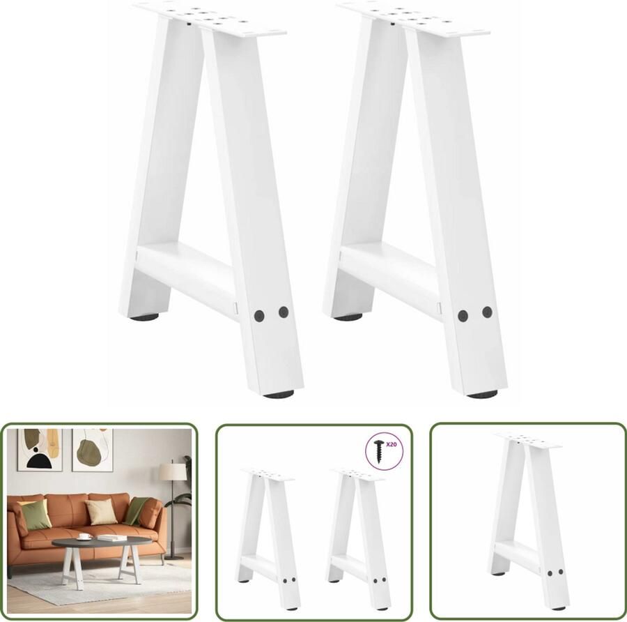 The Living Store Salontafelpoten 2 st A-vormig 50x(42-43) cm staal wit Salontafel Potten Tafeltje Poten Tafel Onderstel A-vormige Tafelpoten Witte Tafelpoten