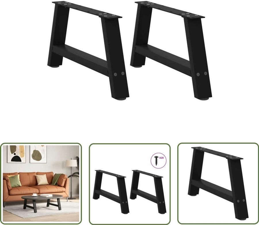The Living Store Salontafelpoten 2 st A-vormig 60x(30-31) cm staal zwart Salontafel Potten Tafeltje Poten Metalen Tafelpoten A-vormige Tafelpoten Zwarte Tafelpoten