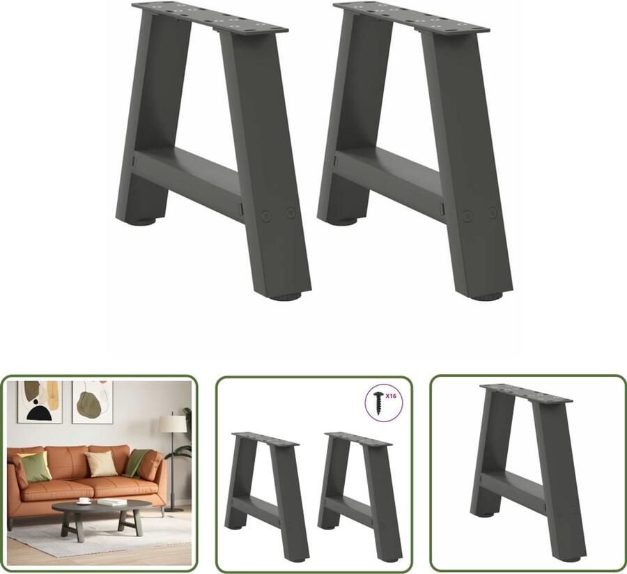 The Living Store Salontafelpoten 2 st A-vormig 30x(30-31) cm staal antraciet Salontafel Potten Tafeltjes Poten A-vormige Tafelpoten Metalen Tafelpoten Zwarte Tafelpoten