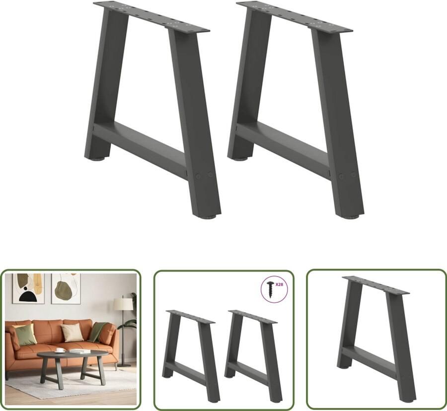 The Living Store Salontafelpoten 2 st A-vormig 60x(42-43) cm staal antraciet Salontafel Potten Tafeltjes Poten A-vormige Tafelpoten Metalen Tafelpoten Zwarte Tafelpoten