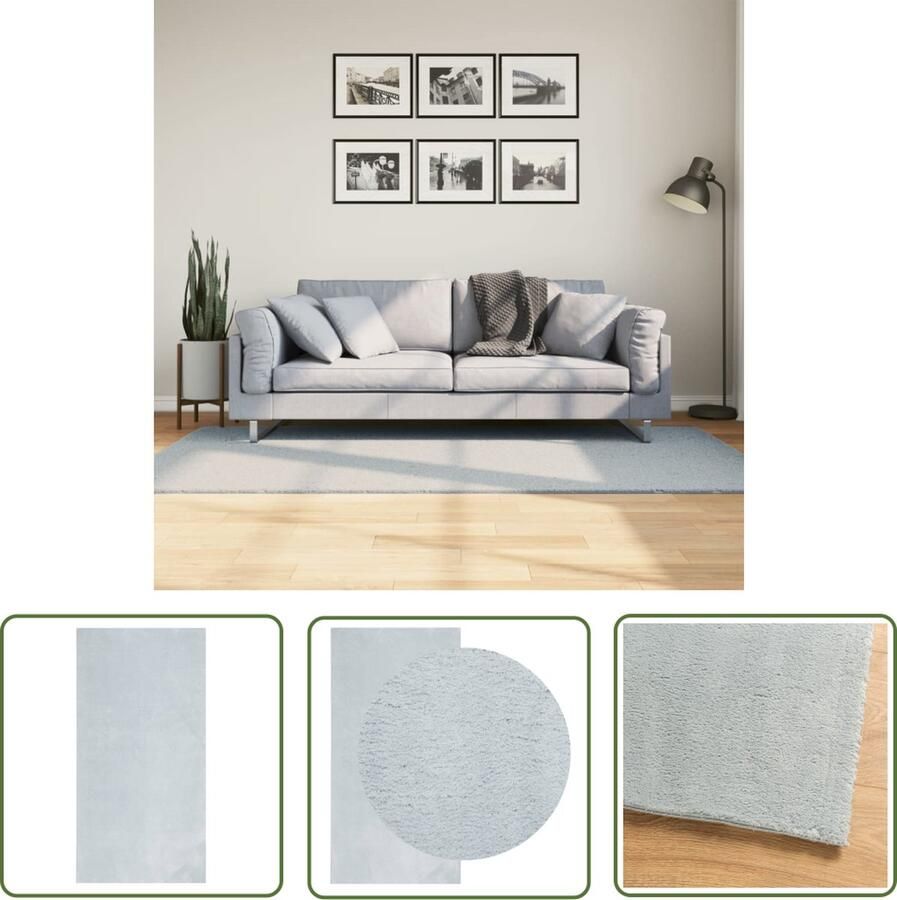 The Living Store Vloerkleed HUARTE laagpolig zacht wasbaar 100x200 cm blauw Vloerkleed Tapijt Huiskamertapijt Slaapkamertapijt Blauwe Vloerkleed