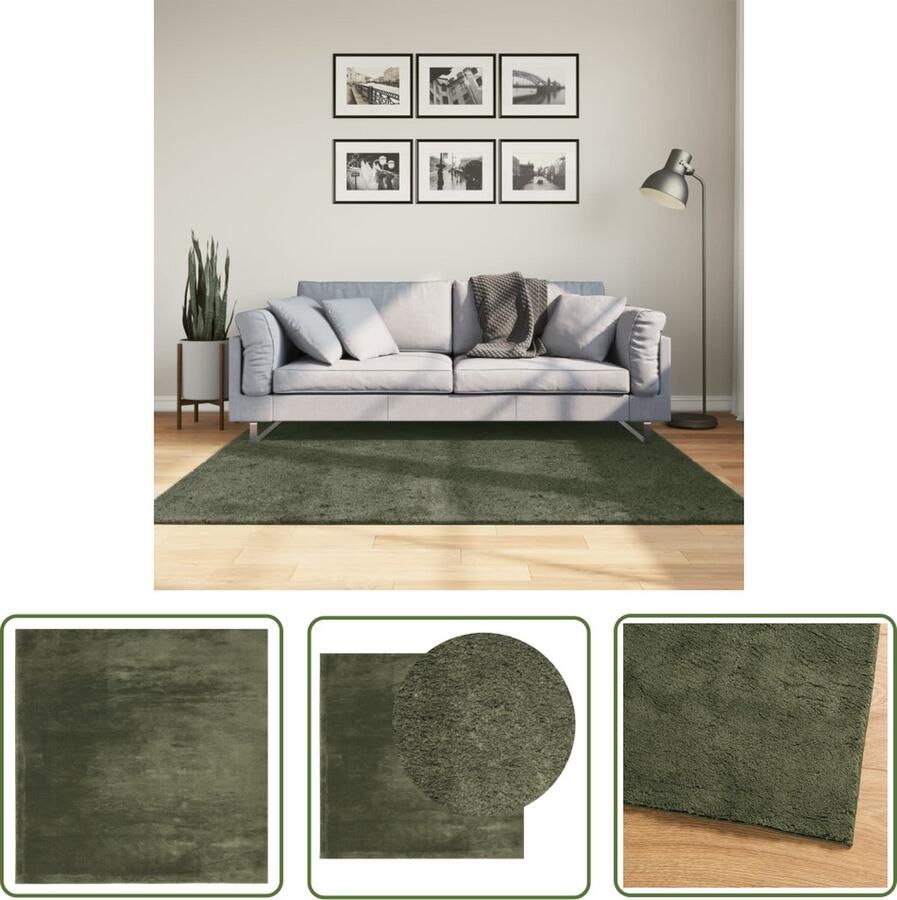 The Living Store HUARTE Vloerkleed 160 x 160 cm Bosgroen 100% polyester 18mm Poolhoogte Vloerkleed Tapijt Woonkamertapijt Slaapkamertapijt Polyester Vloerkleed