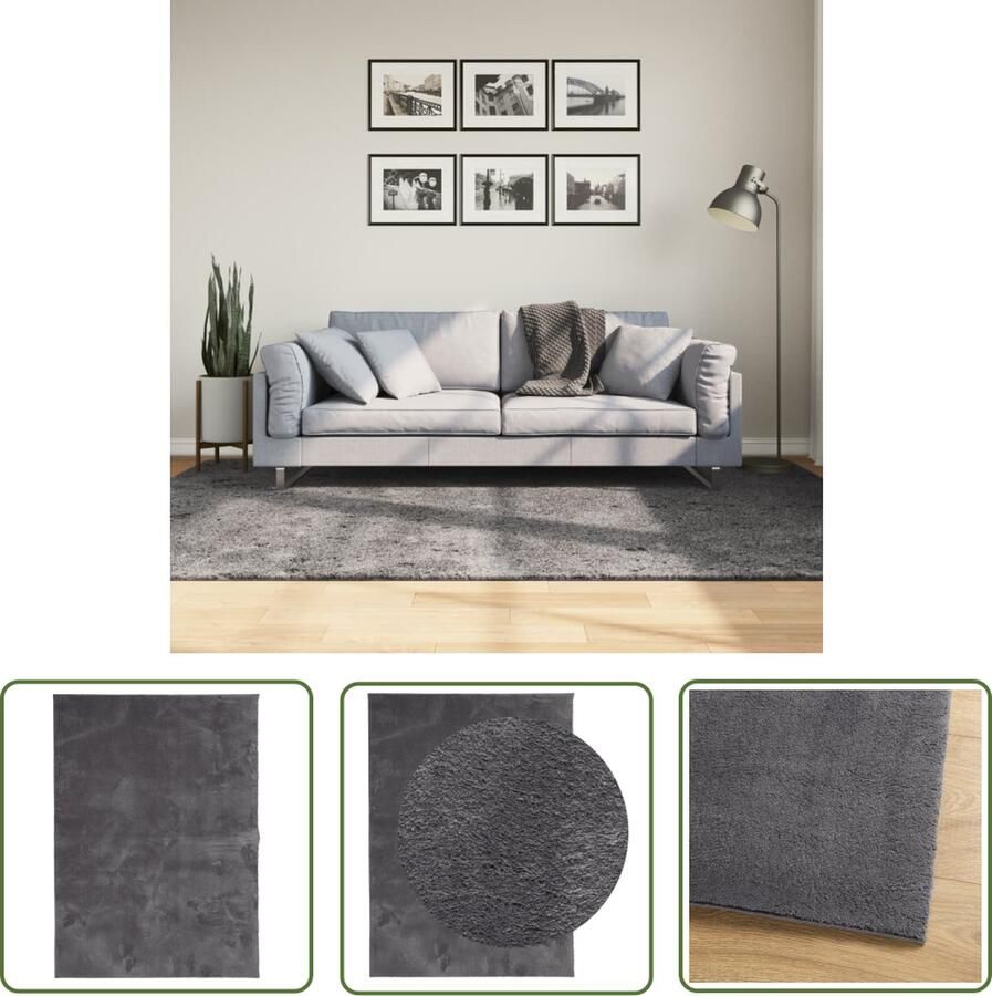 The Living Store HUARTE Vloerkleed 160 x 230 cm Antraciet Duurzaam polyester met zachte pluizige pool Anti-slip machinewasbaar Vloerkleed Tapijt Huiskamertapijt Slaapkamertapijt Woonkamerdecoratie