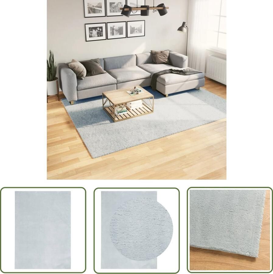 The Living Store HUARTE Vloerkleed 200 x 280 cm Blauw Polyester 18 mm Poolhoogte Vloerkleed Tapijt Woonkamertapijt Slaapkamertapijt Blauwe Vloerkleed