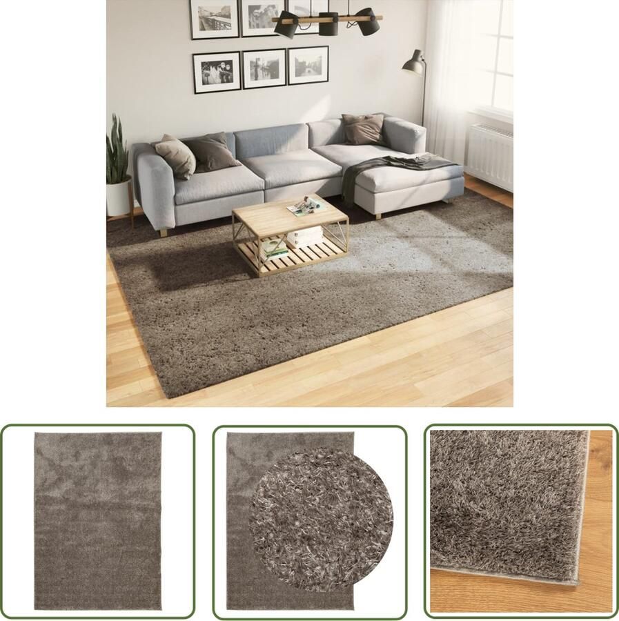 The Living Store ISTAN Vloerkleed 240 x 340 cm 100% polyester 30 mm poolhoogte Grijs Vloerkleed Tapijt Woonkamer Slaapkamer Gang