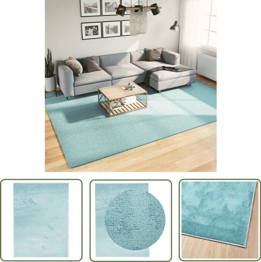 The Living Store OVIEDO Vloerkleed 240 x 340 cm Groen Polyester 12.5 mm poolhoogte 1800 g mÂ² Vloerkleed Tapijt Kamerdecoratie Livingroom Slaapkamer
