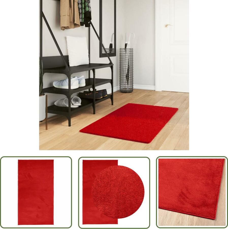 The Living Store OVIEDO Vloerkleed 60 x 110 cm Rood 100% polyester Vloerkleed Tapijt Woonkamer Slaapkamer Polyester - Foto 2