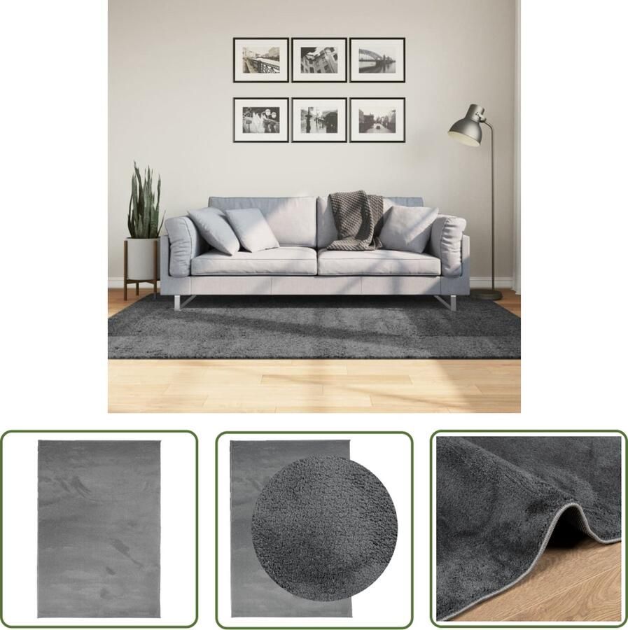 The Living Store OVIEDO Vloerkleed 140 x 200 cm Antraciet Polyester 12.5 mm Vloerkleed Tapijten Woonkamertapijt Slaapkamertapijt Antieke Tapijten - Foto 2