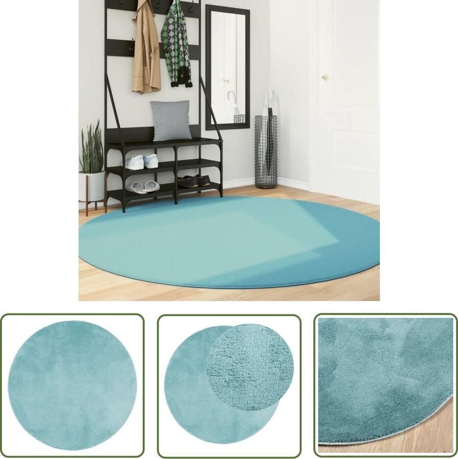 The Living Store OVIEDO Vloerkleed 200 cm Groen Polyester 12.5 mm Poolhoogte Vloerkleed Tapijten Groene Vloerkleed Ronde Vloerkleed Zacht Vloerkleed