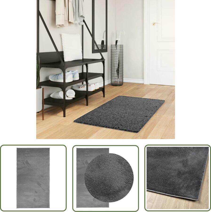 The Living Store OVIEDO vloerkleed 60 x 110 cm antraciet 100% polyester met STANDARD 100 door OEKO-TEX Vloerkleed Tapijten Woonkamer Slaapkamer Gang - Foto 2