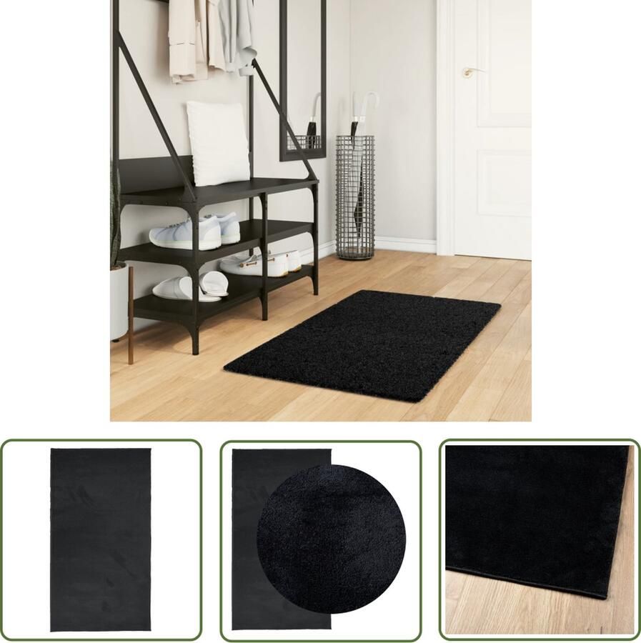 The Living Store OVIEDO Vloerkleed 60 x 110 cm Superzachte polyester Zwart met 12.5 mm poolhoogte Vloerkleed Tapijten Woonkamertapijt Slaapkamertapijt Polyester Vloerkleed - Foto 2