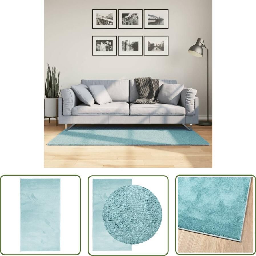 The Living Store OVIEDO Vloerkleed 80 x 150 cm Groen met 100% Polyester en 12.5 mm Poolhoogte Vloerkleed Tapijten Groene Vloerkleed Polyester Vloerkleed Zacht Vloerkleed