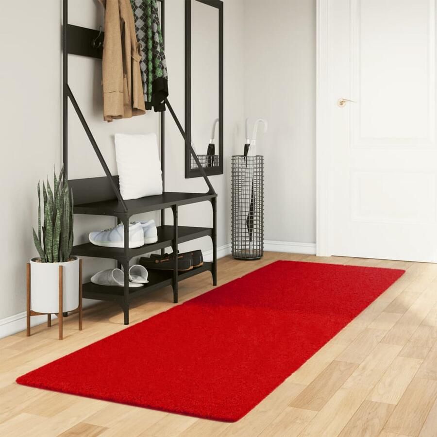 The Living Store OVIEDO Vloerkleed 80 x 250 cm Rood Polyester met 12.5 mm Poolhoogte Vloerkleed Tapijten Rood Vloerkleed Zacht Vloerkleed Polyester Vloerkleed