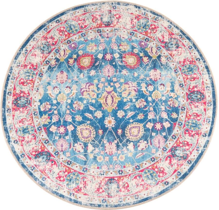 VidaXL Vloerkleed Wasbaar Anti-Slip Ã˜ 120 cm Meerkleurig Vloerkleed Tapijten Multicoloured Rug Pluche Vloerkleed Ronde Vloerkleed