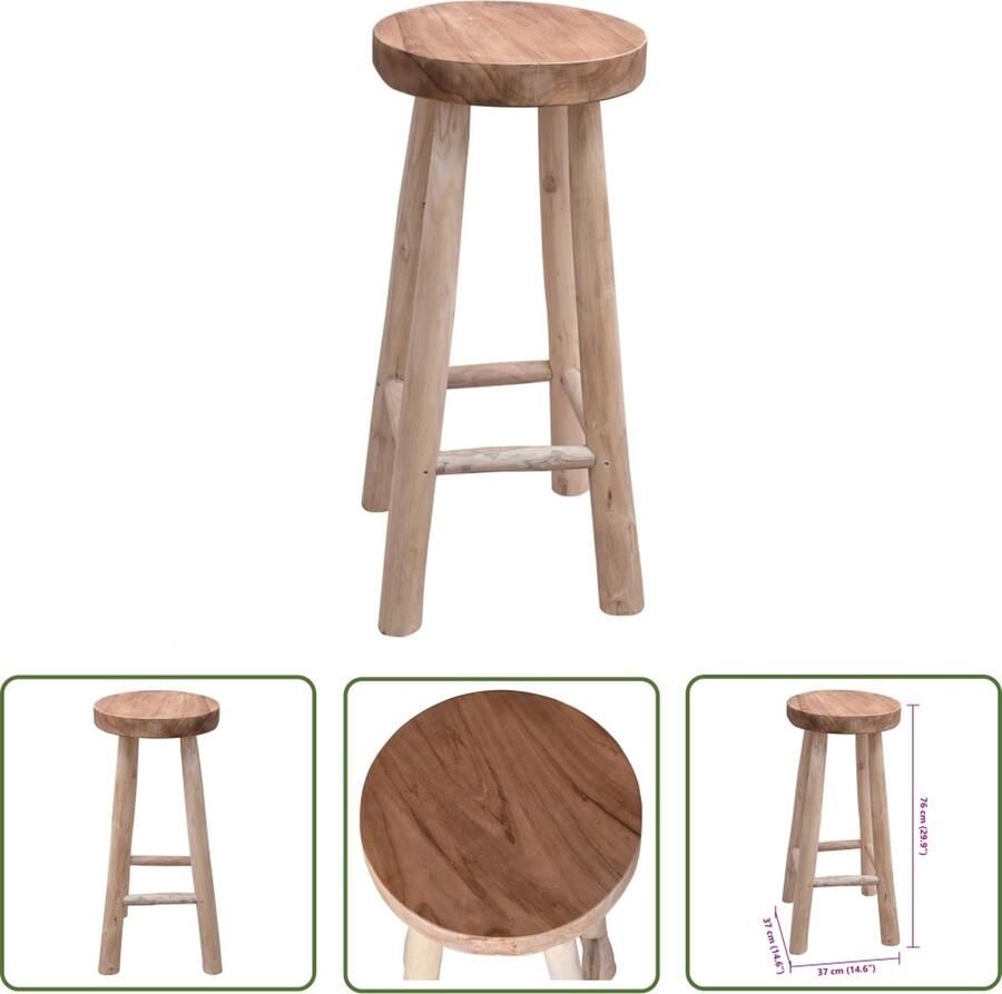 The Living Store Barkruk Teakhout 37 x 37 x 76 cm Handgemaakt Bruin Barstoel Teak Bruine Barkruk Vintage Barkruk Industriële Barkruk - Foto 2