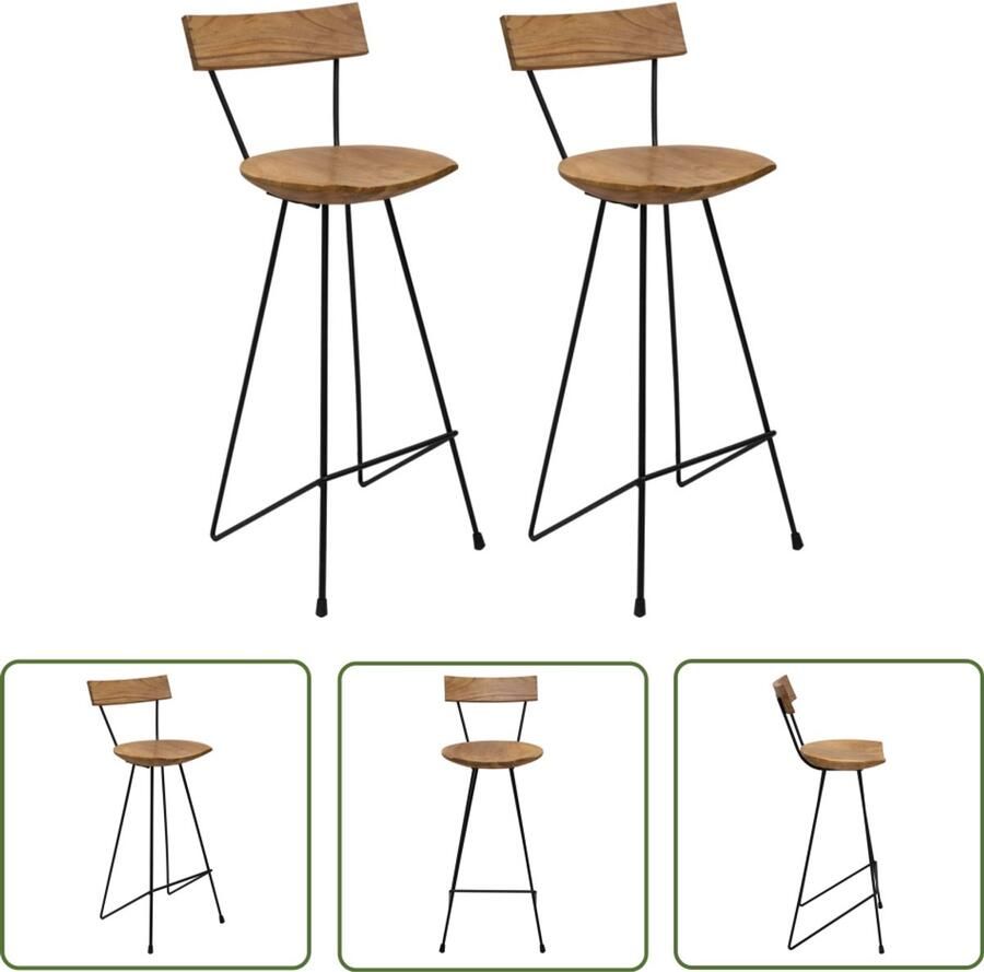 The Living Store Barkrukken 2 st massief teakhout Barstoelen Teak Hout Barkrukken Vintage Stoelen Industrieel Meubilair