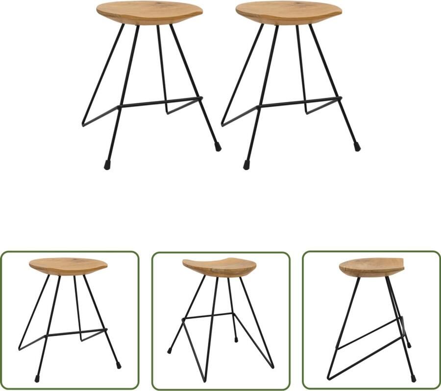 The Living Store Krukken 2 st massief teakhout Krukken Teak Hout Houten Krukken Vintage Krukken Industriële Krukken