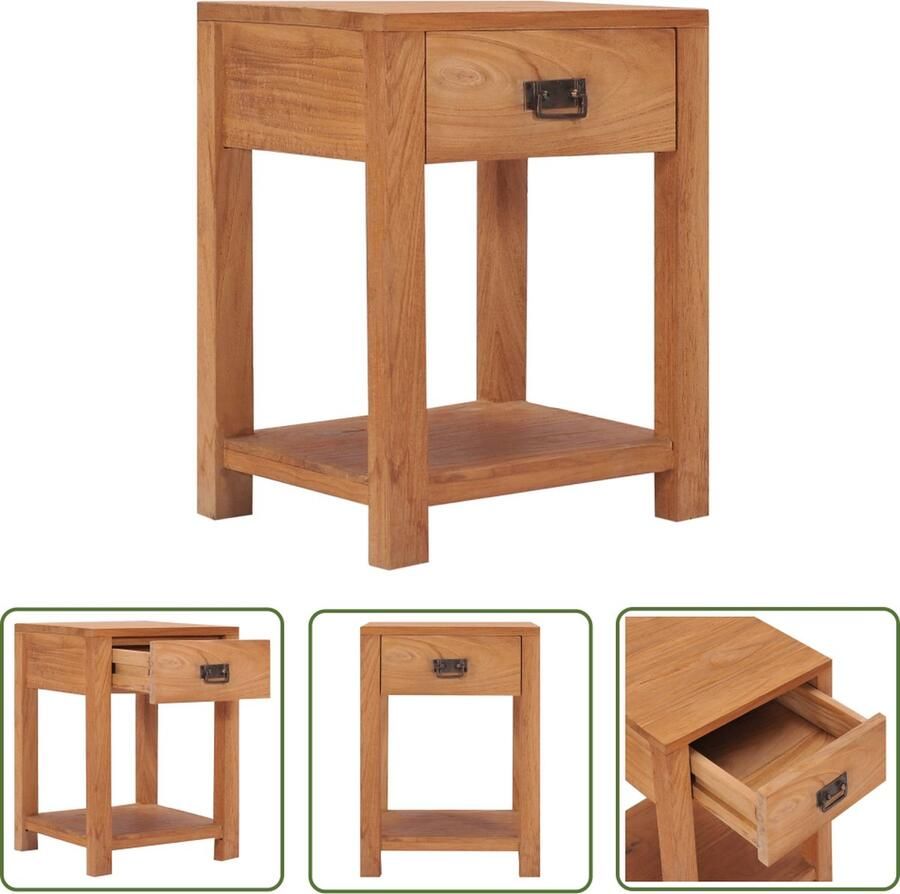 The Living Store Koloniaal Nachtkastje 35x35x50 cm Massief Teakhout Nachtkastje Teak Hout Koloniaal Design Landelijke Stijl Bijzettafel - Foto 2