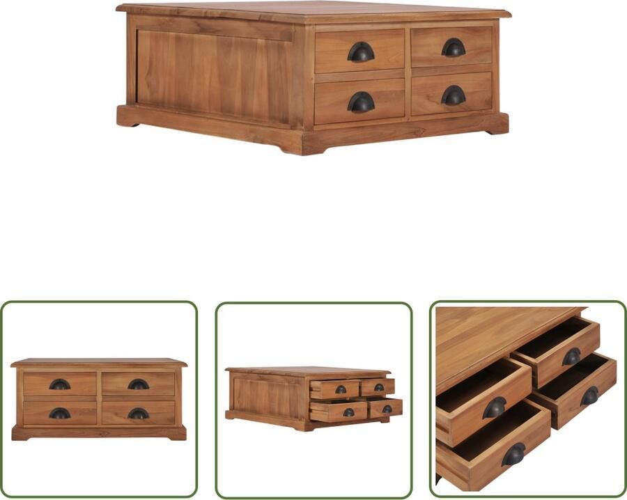 The Living Store Salontafel 68x68x30 cm massief teakhout Salontafel Teak Hout Koloniaalstijl Vintage Meubilair Houten Salontafel - Foto 2