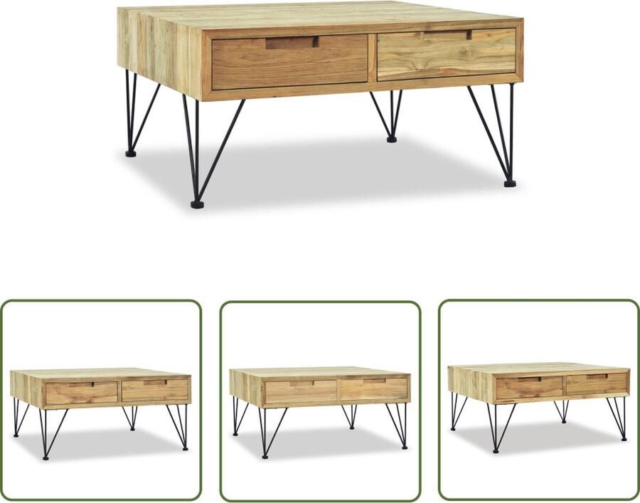 The Living Store Salontafel 80x80x40 cm massief teakhout Salontafel Teak Hout Vintage Industrieel Landelijk - Foto 2