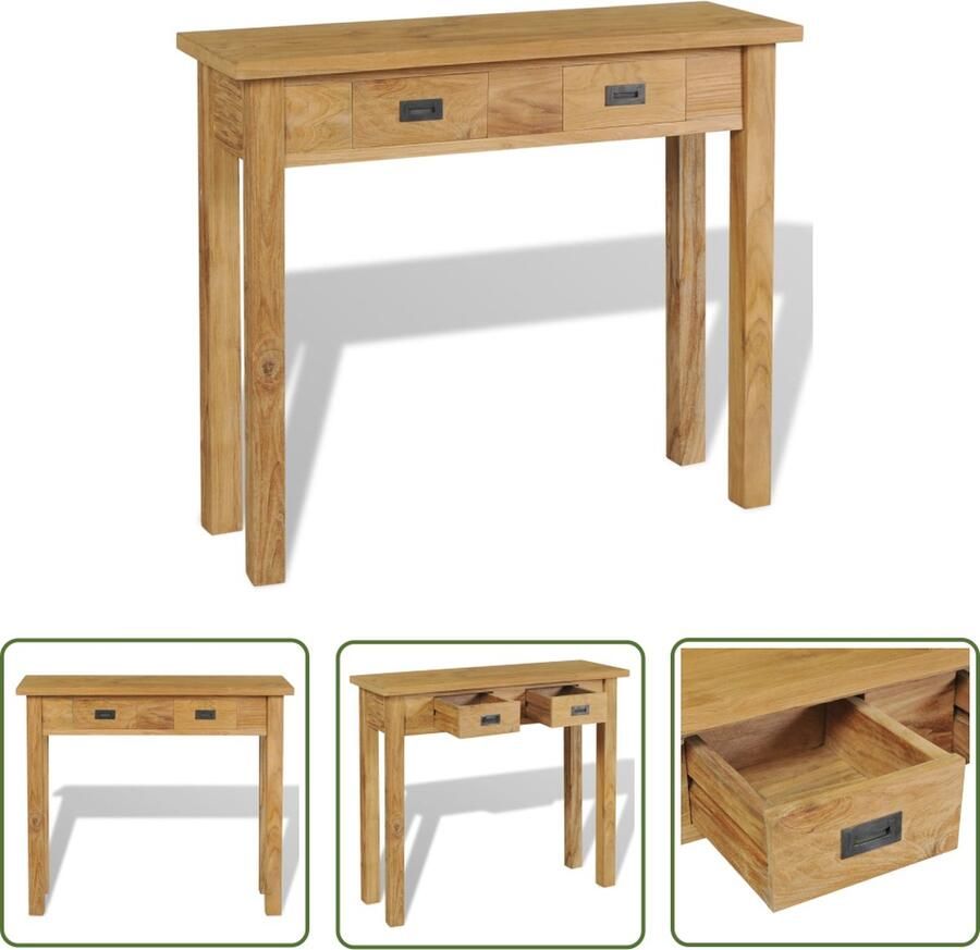 The Living Store Wandtafel massief teakhout 90x30x80 cm Wandtafel Teak Landelijke Stijl Salontafel Bijzettafel - Foto 2