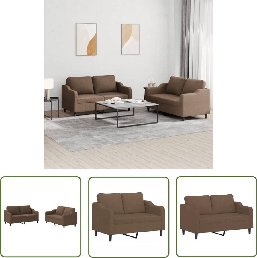 The Living Store 2-delige Loungeset met kussens stof bruin Loungeset Tuinbank Lounge Stoffen Bank 2 Persoons Bank Bruine Bank