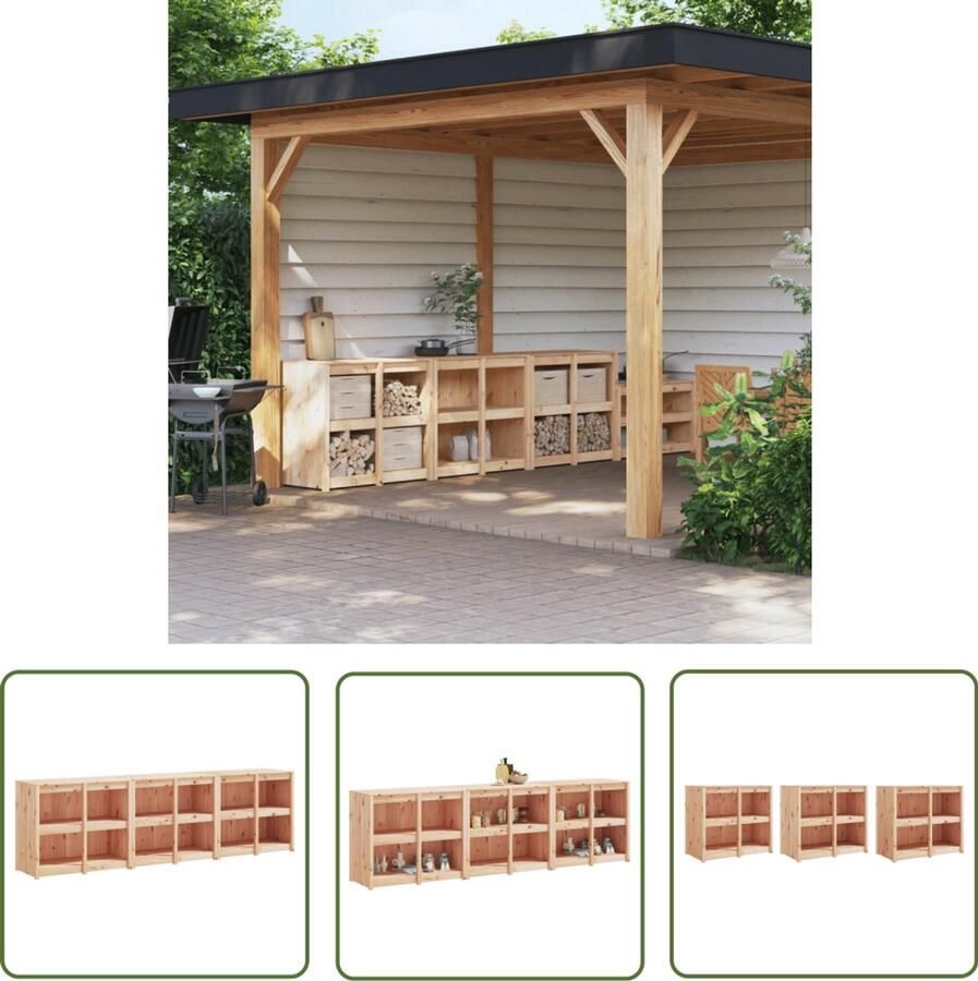 VidaXL Tuinkast Buitenaandacht Keukenkasten voor buiten 3 st massief grenenhout Buitenshuis Opslag Tuinkeuken Houtkast