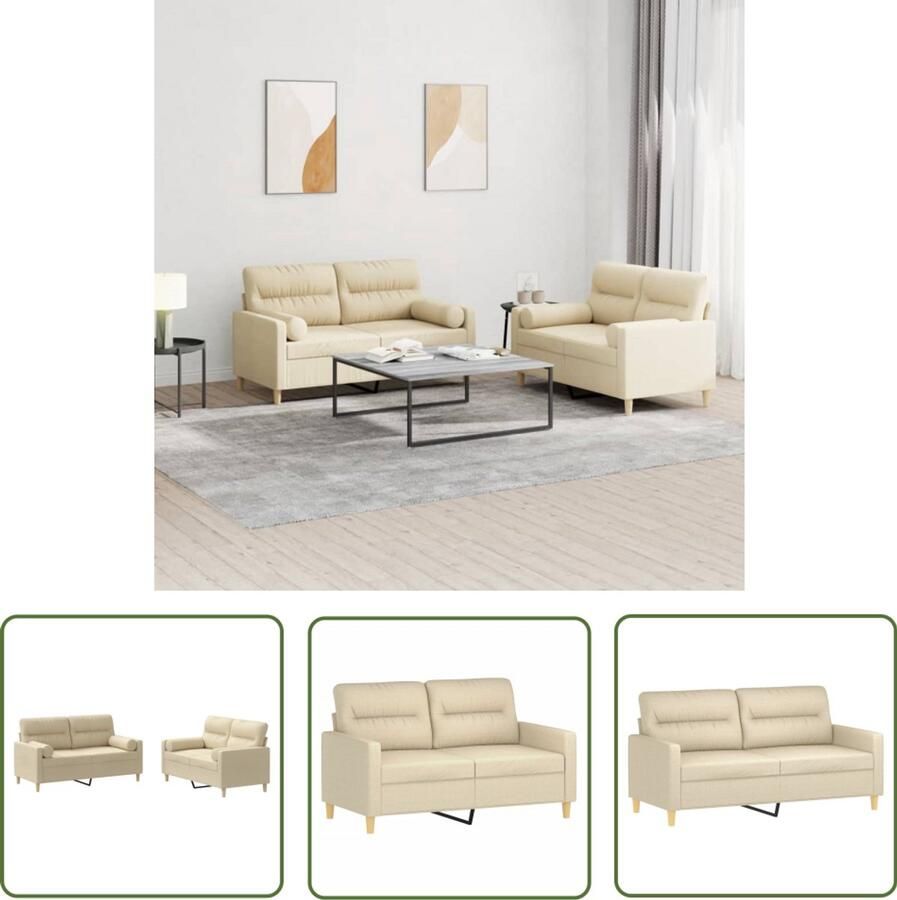 The Living Store 2-delige Loungeset met kussens stof crèmekleurig Loungeset Tuinlounge Buitenbank Lounge Set Creme Kleur