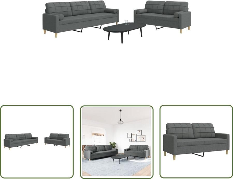 VidaXL 2-delige Loungeset met sierkussens stof donkergrijs Loungeset Tuinlounge Buitenset Loungebekleding Donkere Kleuren