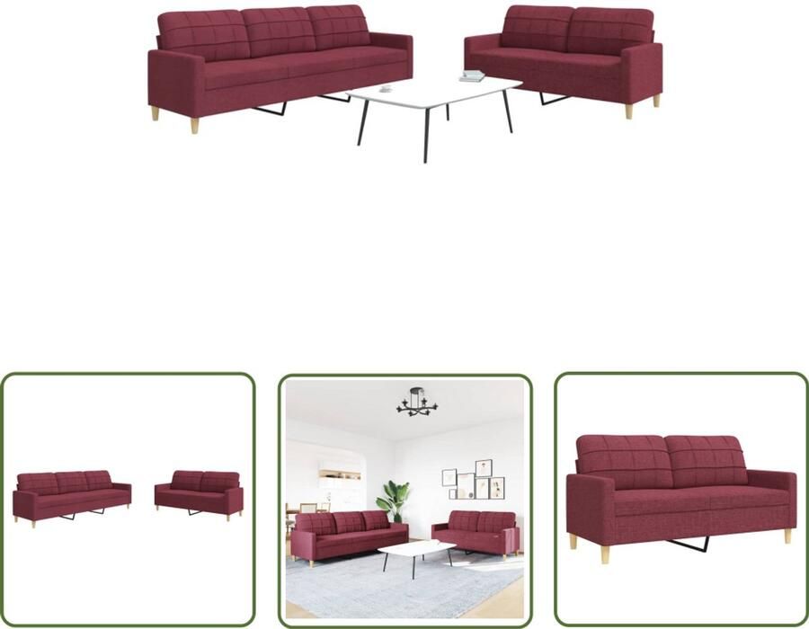 The Living Store 2-delige Loungeset stof wijnrood Loungeset Tuinlounge Buitenbank Lounge Set Wijnblad Rood