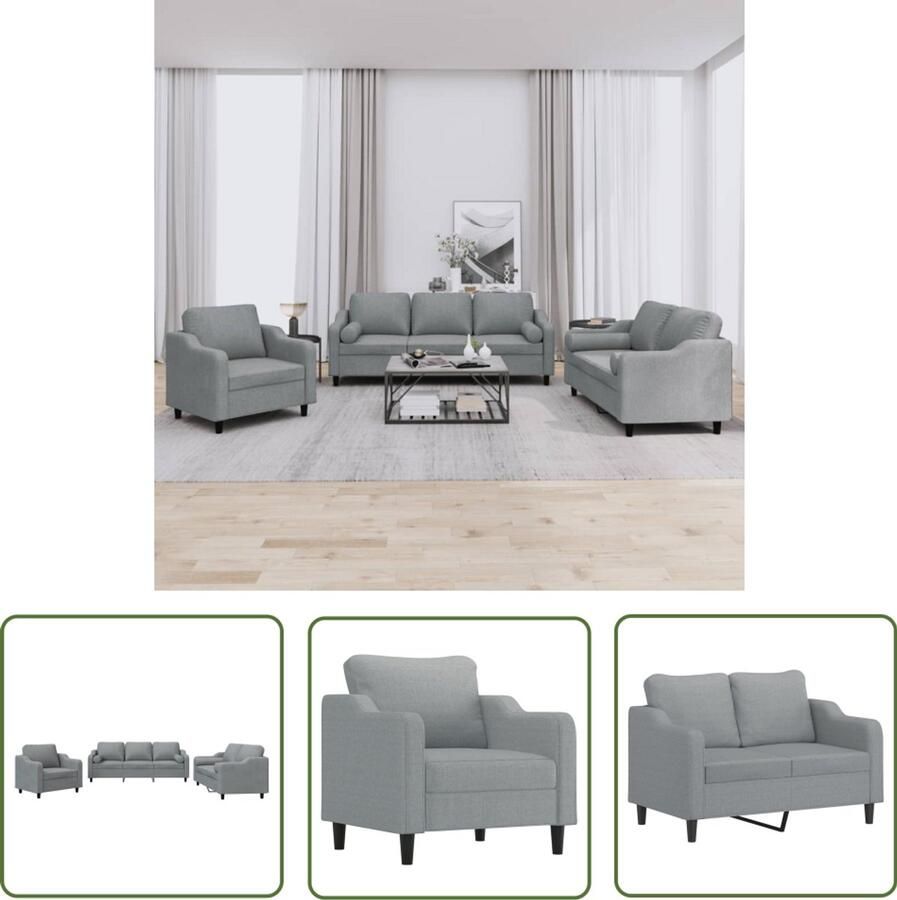 The Living Store Loungeset Grijze Stof Comfortabel Zitmeubel met Rolkussens Loungeset Tuinlounge Lounge Meubels Buitenset Loungebank