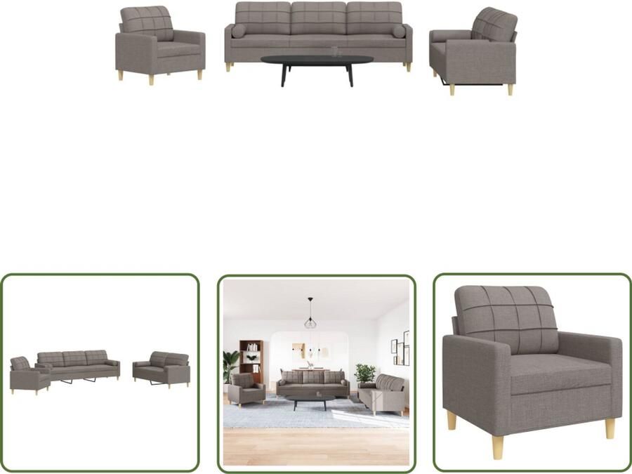 The Living Store 3-delige Loungeset met sierkussens stof taupe Loungeset Tuinlounge Lounge Set Buitenkamerset Relaxfauteuil