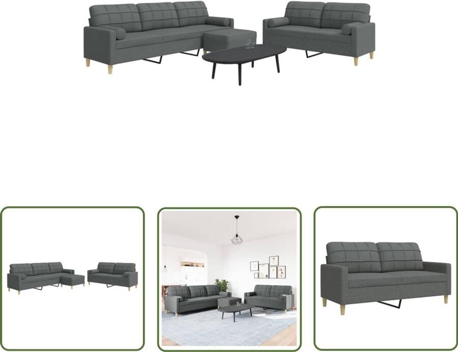 VidaXL Tuinlounge Loungeset 3-delige Loungeset met voetenbank en kussens stof donkergrijs Buitenset Lounge Set Relaxstoel
