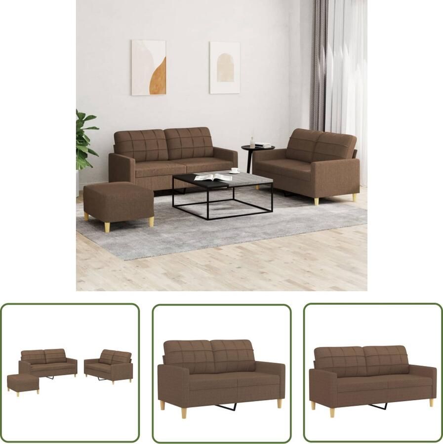 The Living Store Loungeset B- 158 x 77 x 80cm Bruin stof Duurzaam en comfortabel Metaal textileen en multiplex Inclusief voetenbank en kussens