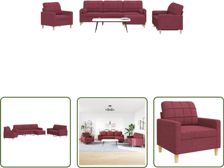 The Living Store 4-delige Loungeset met voetenbank en kussens stof wijnrood Loungeset Tuinlounge Lounge Meubels Buitenset Loungebank