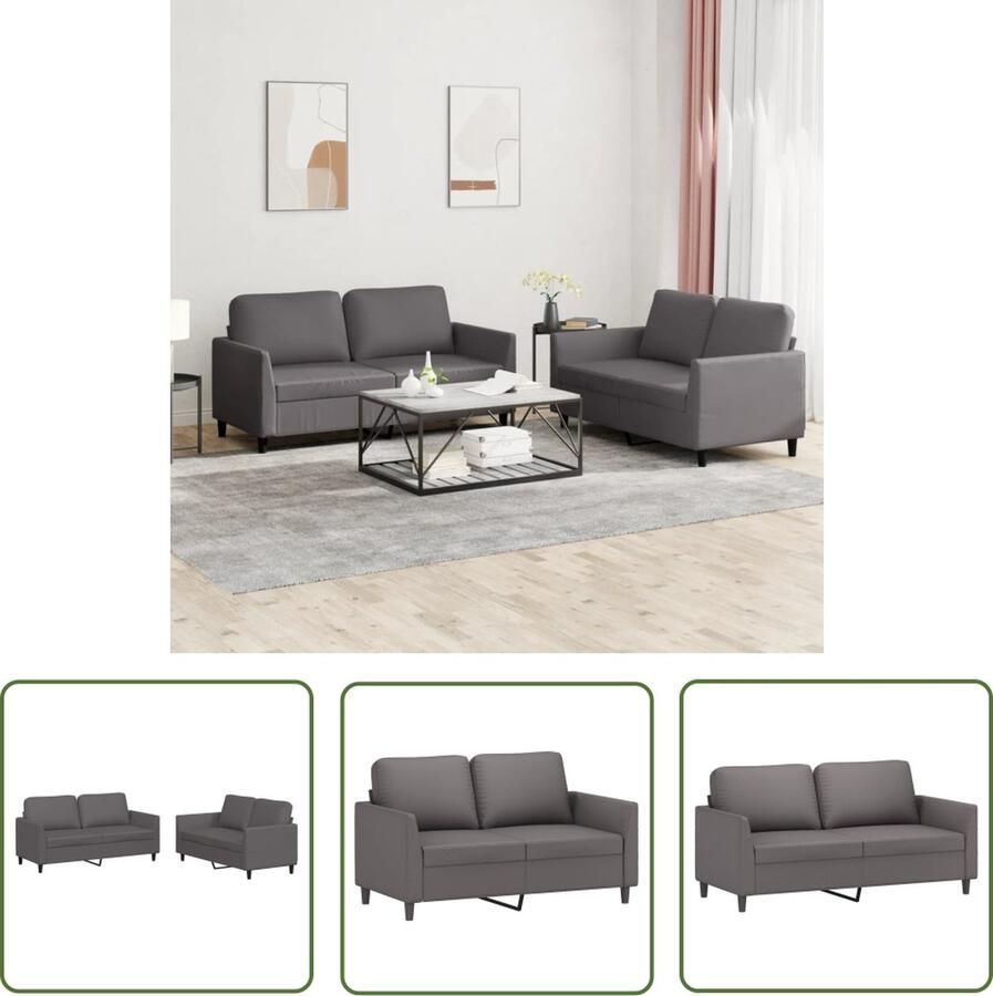 The Living Store Loungeset 2-zits grijs kunstleer 140 x 77 x 80 cm Comfortabel Stevig frame Loungeset Tuinmeubel Buitenset Loungebank Zitzitting