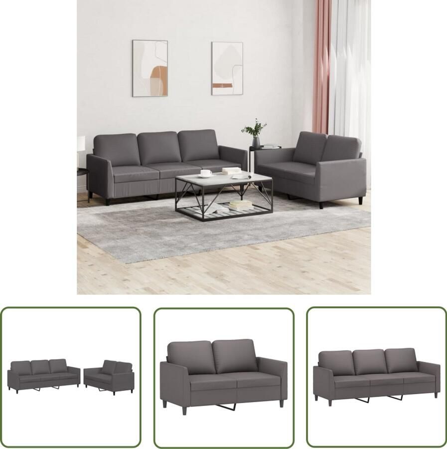 The Living Store 2-delige Loungeset met kussens kunstleer grijs Loungeset Tuinmeubel Buitenset Loungehoek Kunstleder Sofa