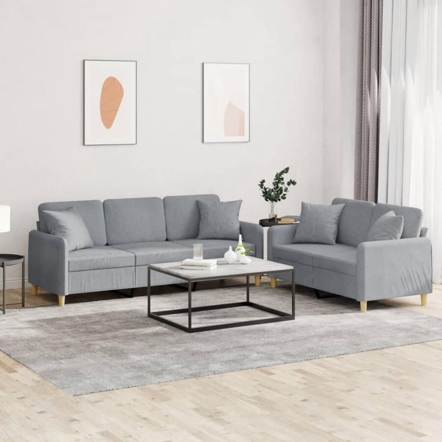 The Living Store Loungeset Polyester 2-zits 3-zits Bank Lichtgrijs Comfortabele zitervaring Loungeset Tuinmeubel Lounge Stoffen Meubels Loungebank 2 Persoons Bank
