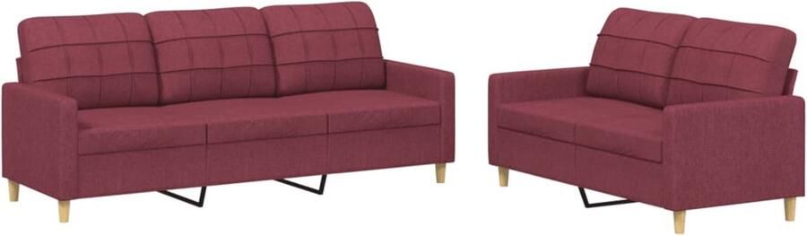The Living Store Loungeset Urban 2-zitsbank 138x77x80 Wijnrood Loungeset Tuinmeubel Lounge Stoffering Velours Rood
