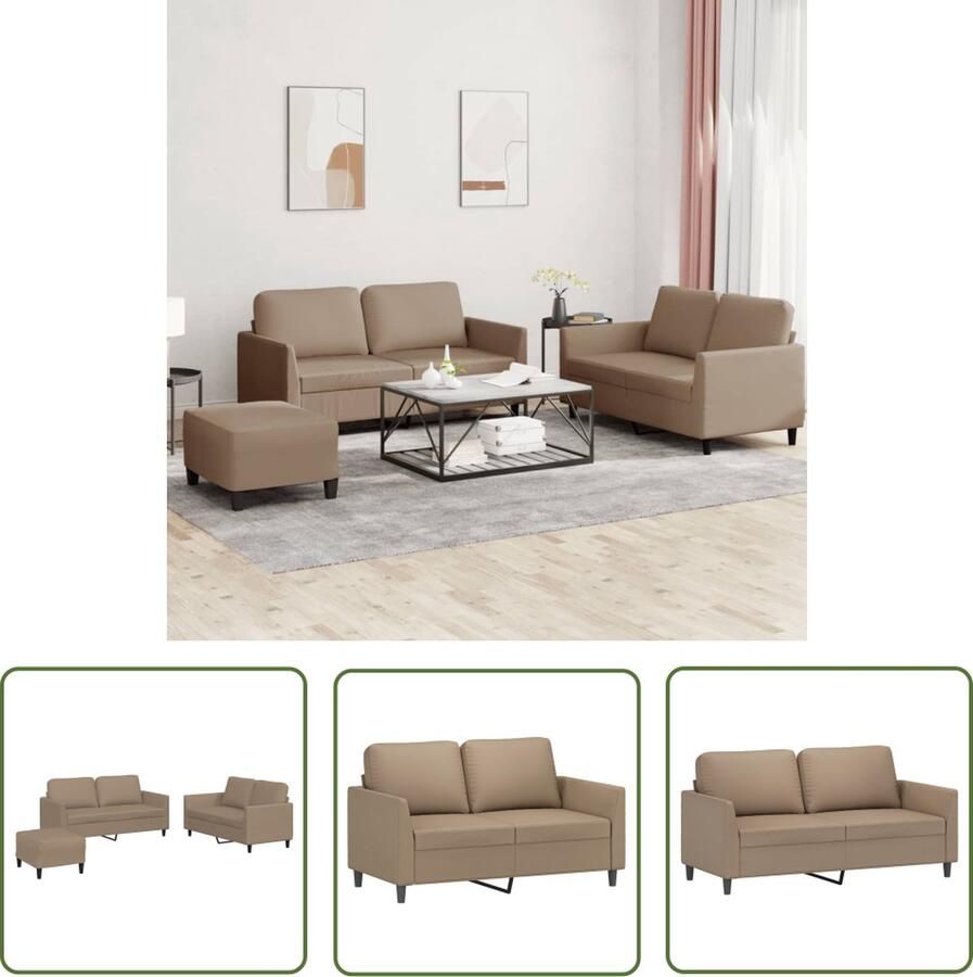 The Living Store Loungeset Cappuccino Kunstleer 120 140 cm Stevig frame Comfortabele zitting Loungeset Tuinmeubel Lounge Stoffen Bruine Meubels 2 Persoons Bank