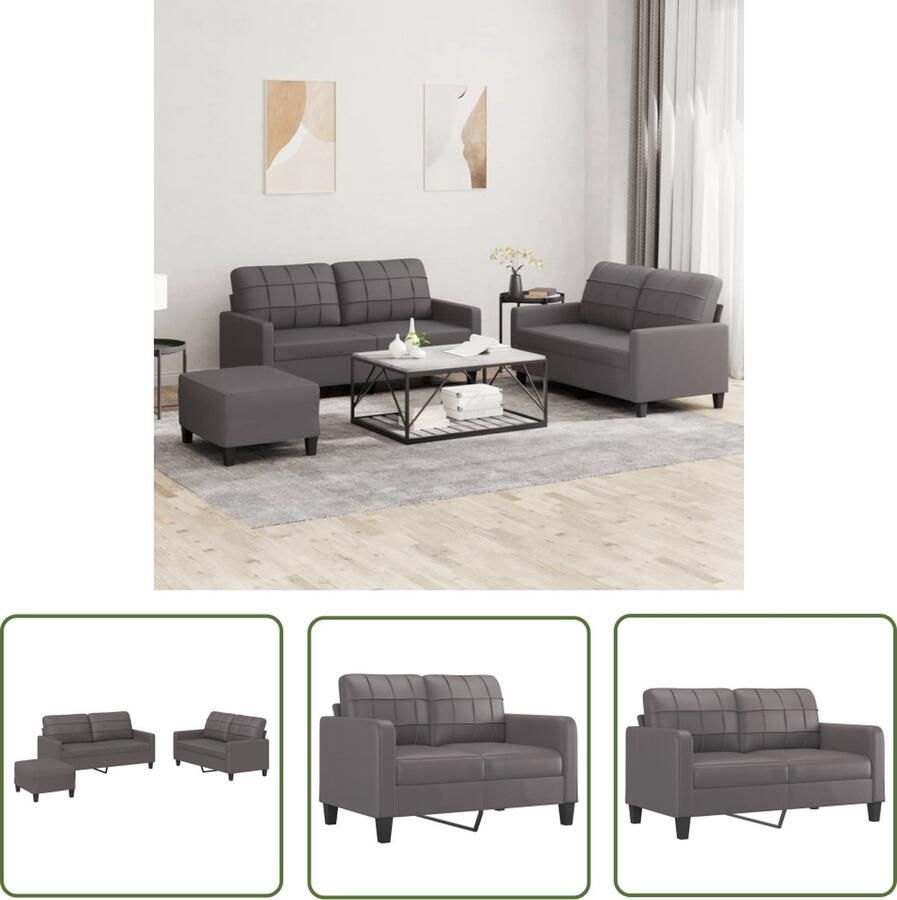 The Living Store Loungeset Grijs Kunstleer 2-zitsbank 138x77x80 cm Stevig Frame Comfortabel Voetenbank Montage Vereist 2x Tweezitsbank 1x Voetenbank 4x Zitkussen Loungeset Tuinmeubel Lounge Buitenshuis Meubilair Relaxstoel