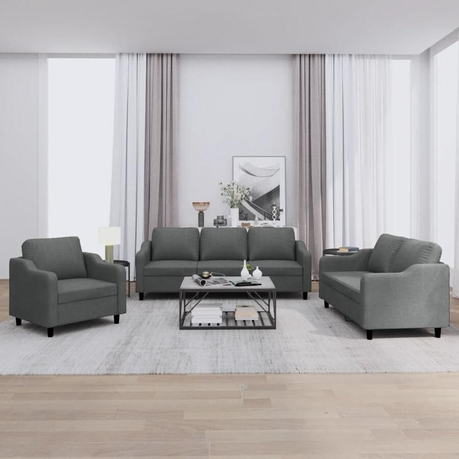 The Living Store Loungeset Comfort 2-zitsbank Donkergrijs Schuimgevuld Metaal en multiplex Loungeset Tuinmeubel Lounge Stoffen Meubels Loungebank 2 Persoons Bank