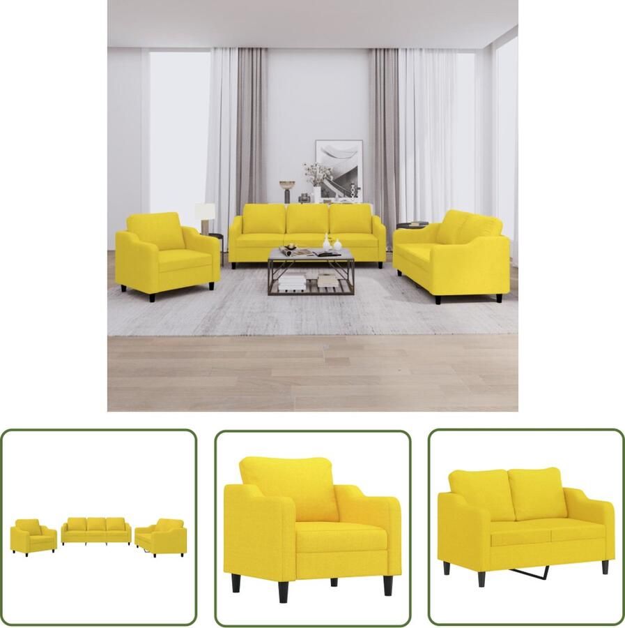 The Living Store 3-delige Loungeset met kussens stof lichtgeel Loungeset Tuinmeubel Buitenset Loungehoek Relaxfauteuil